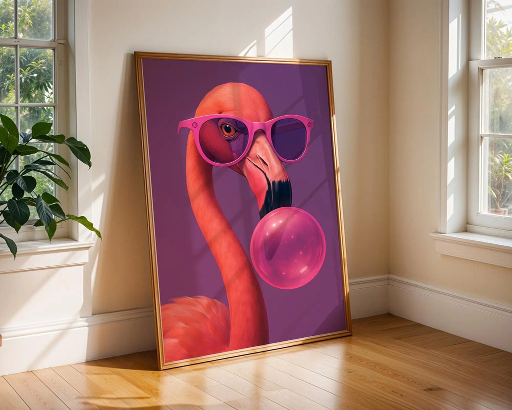 Colourful Prints | Funky Flamingo Art Print | Bubblegum, Pink Glasses, Bold Decor wall art print, modern home decor, unframed artwork by Nomad & Nest
