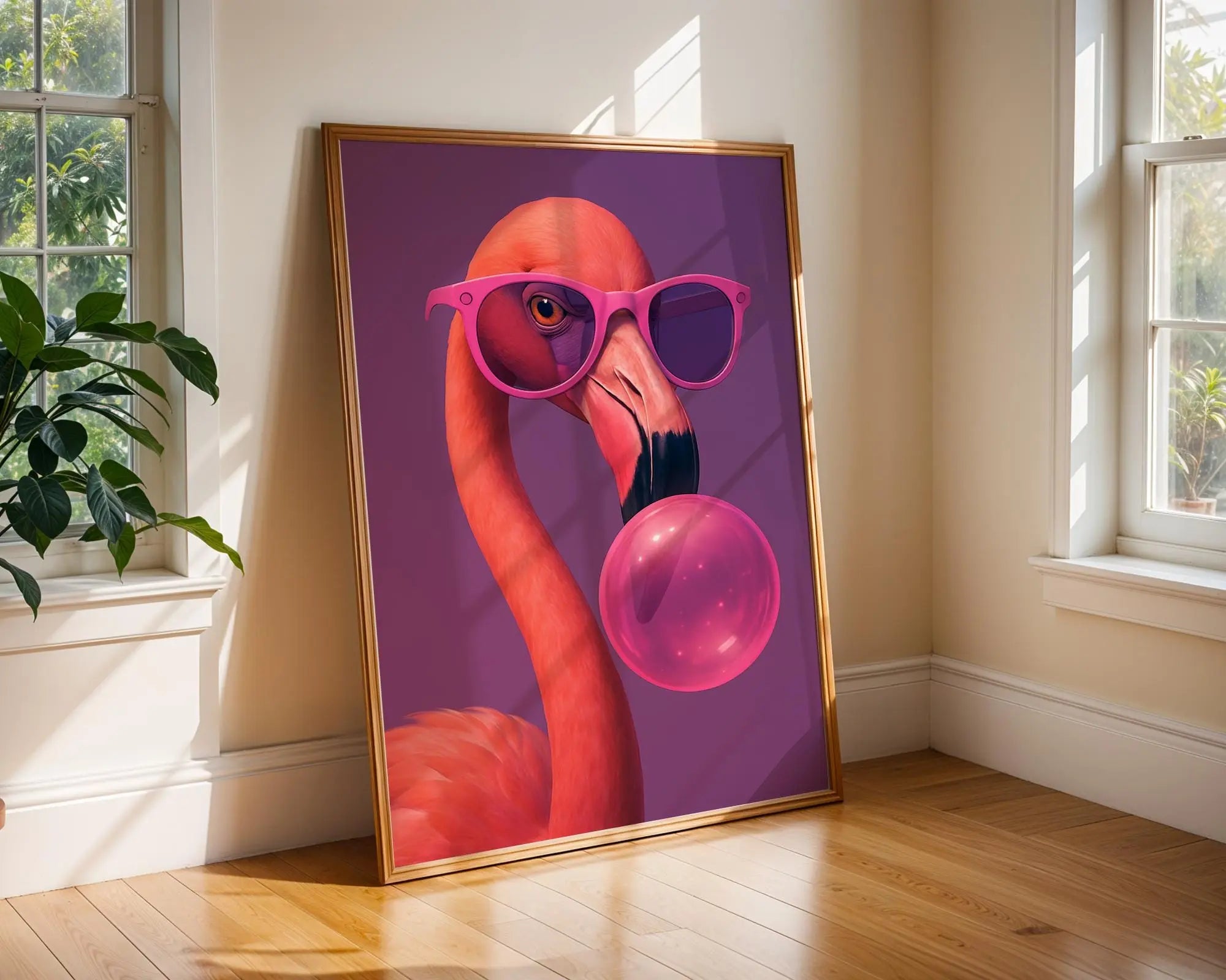 Colourful Prints | Funky Flamingo Art Print | Bubblegum, Pink Glasses, Bold Decor wall art print, modern home decor, unframed artwork by Nomad & Nest