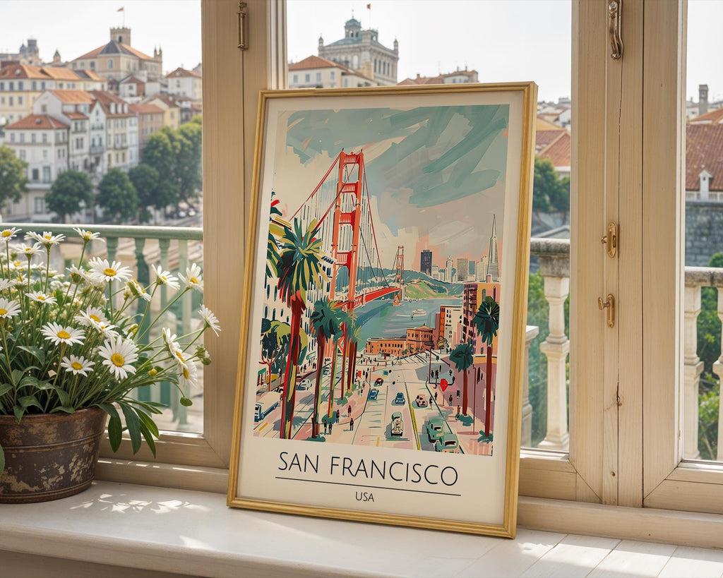 San Francisco Golden Gate Bridge Print | Colorful Coastal Wall Art wall art print, modern home decor, unframed artwork by Nomad & Nest