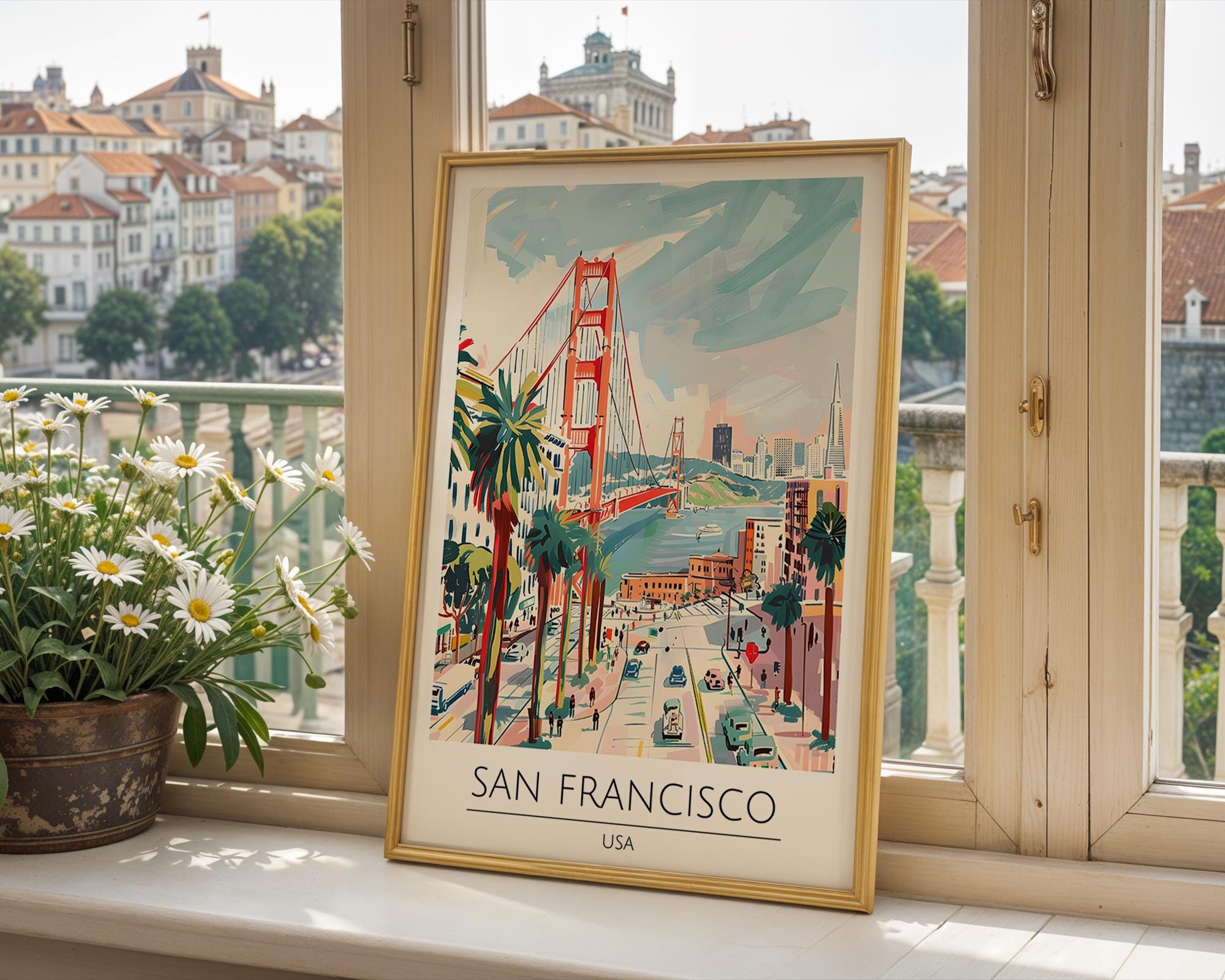 San Francisco Golden Gate Bridge Print | Colorful Coastal Wall Art wall art print, modern home decor, unframed artwork by Nomad & Nest