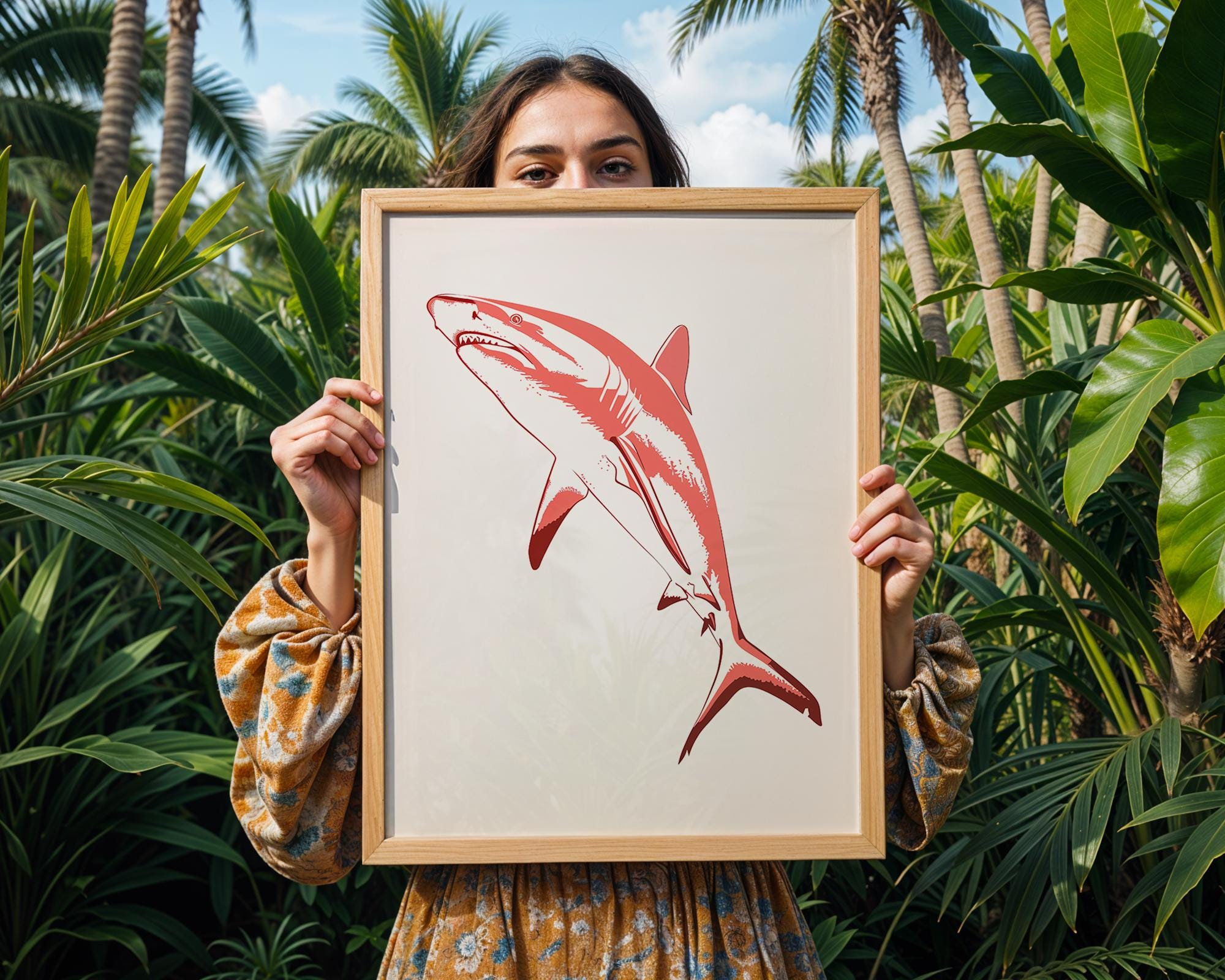 Fierce Red Shark Art Print, Modern Coastal Home Decor wall art print, modern home decor, unframed artwork by Nomad & Nest
