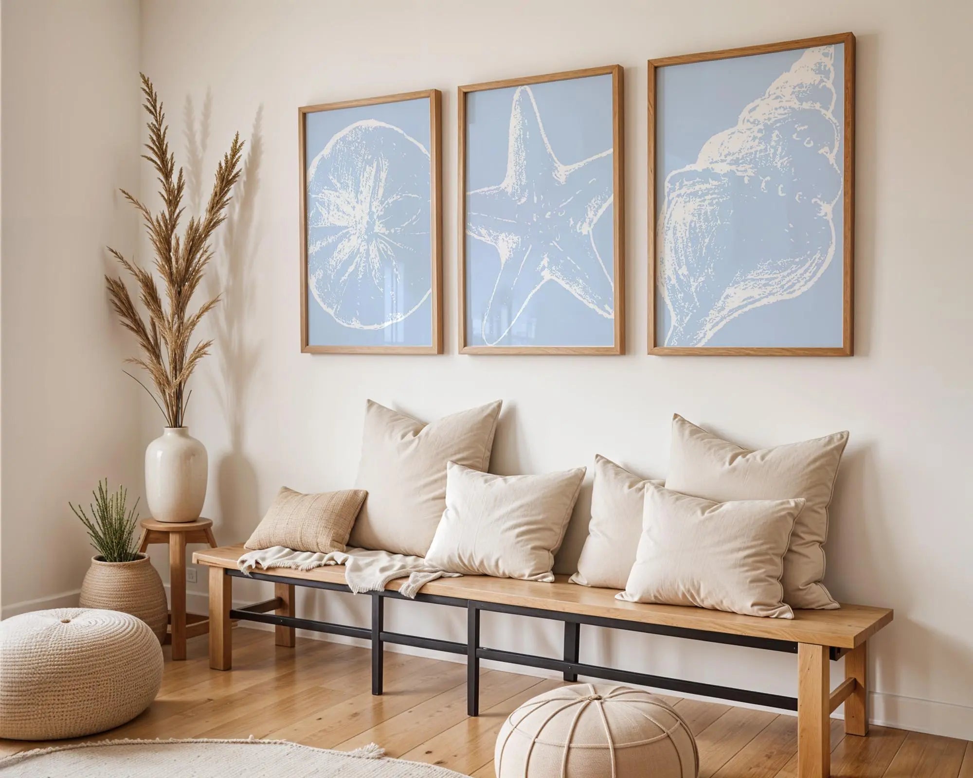 Colourful Prints | Blue Coastal Prints Set • Shell, Starfish, Sand Dollar Seaside Art wall art print, modern home decor, unframed artwork by Nomad & Nest