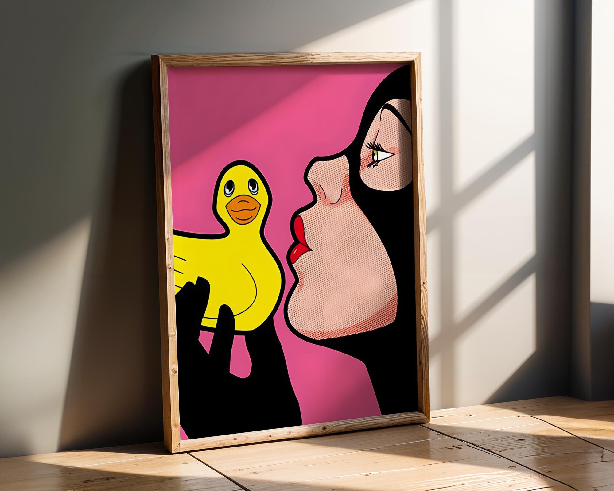 Modern Pop Art | Woman with Rubber Duck Print | Retro Comic Style wall art print, modern home decor, unframed artwork by Nomad & Nest