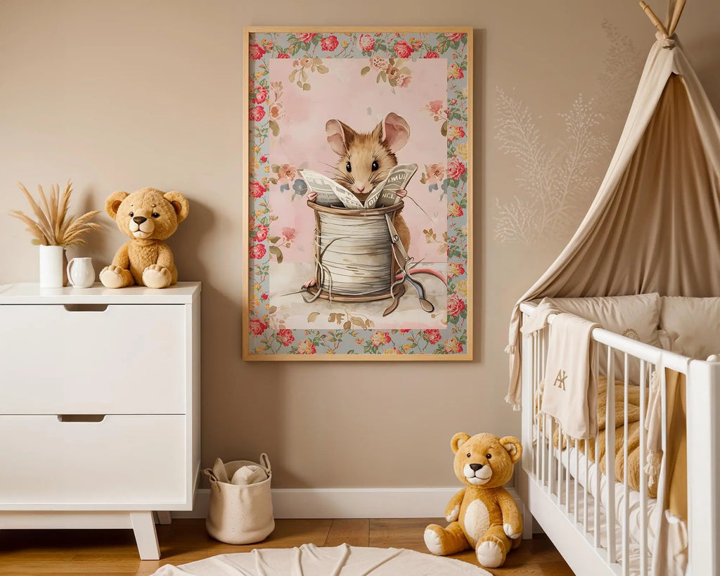 Playroom Ideas | Mouse Reading Nursery Wall Art | Vintage Animal Storybook Print wall art print, modern home decor, unframed artwork by Nomad & Nest
