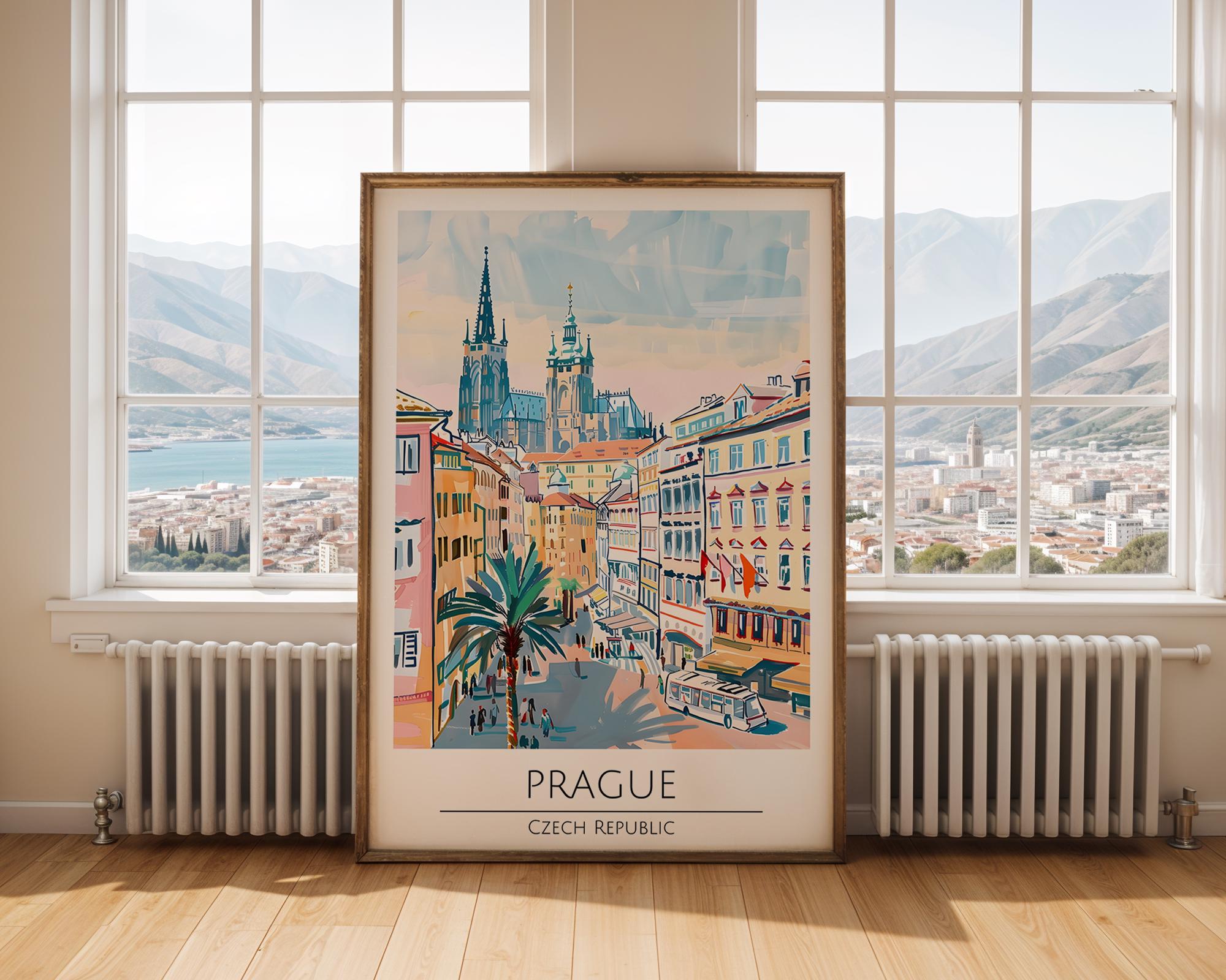Prague Old Town Print | Gothic Cathedral Travel Poster wall art print, modern home decor, unframed artwork by Nomad & Nest