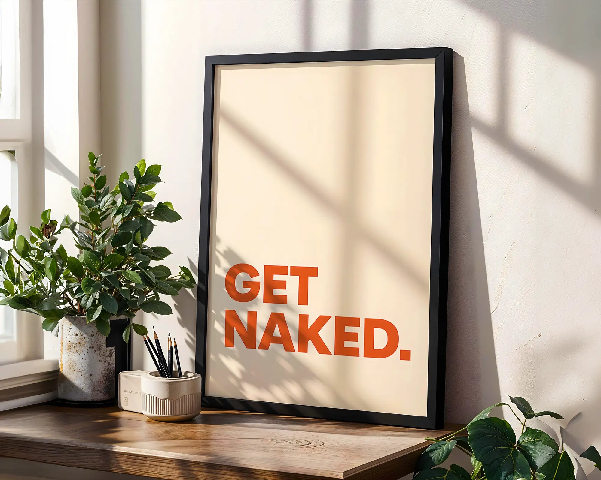 Positive Emotion | Get Naked Wall Art | Bold Modern Typography | Playful Bathroom Decor | Minimal Statement Poster wall art print, modern home decor, unframed artwork by Nomad & Nest