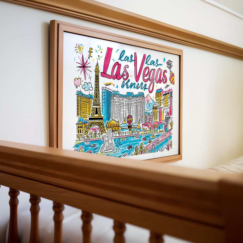 Las Vegas Cityscape Poster | Colorful Nevada Travel Art wall art print, modern home decor, unframed artwork by Nomad & Nest