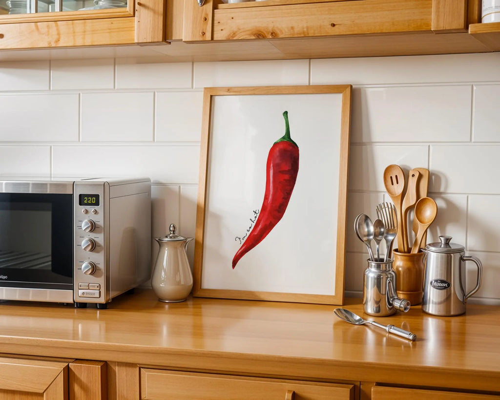 Red Chilli Pepper Print | Spicy Kitchen Wall Art, Food Lovers wall art print, modern home decor, unframed artwork by Nomad & Nest
