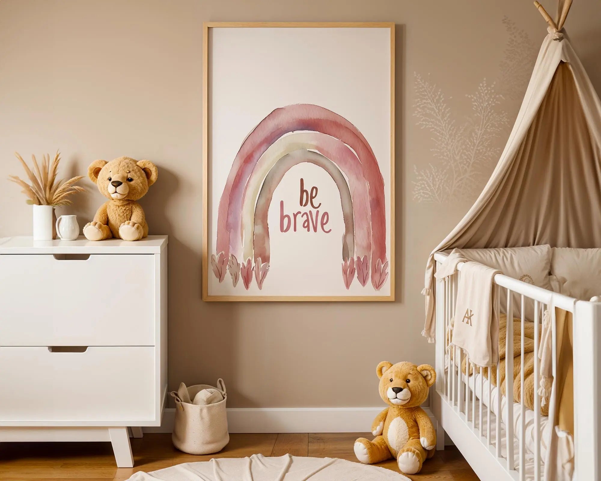 Playroom Ideas | Be Brave Rainbow Nursery Art | Boho Motivational Print wall art print, modern home decor, unframed artwork by Nomad & Nest