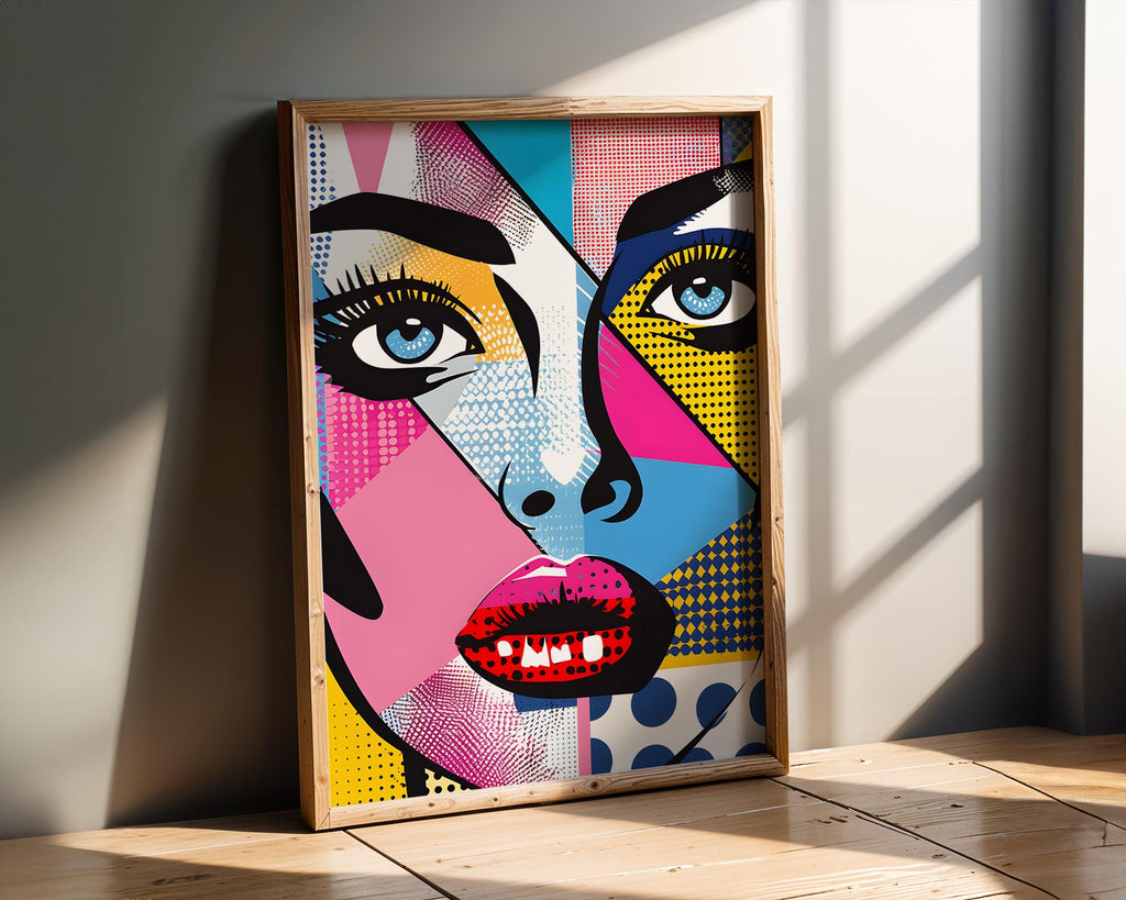 Modern Pop Art | Abstract Woman Face  Print | Colourful  Poster wall art print, modern home decor, unframed artwork by Nomad & Nest