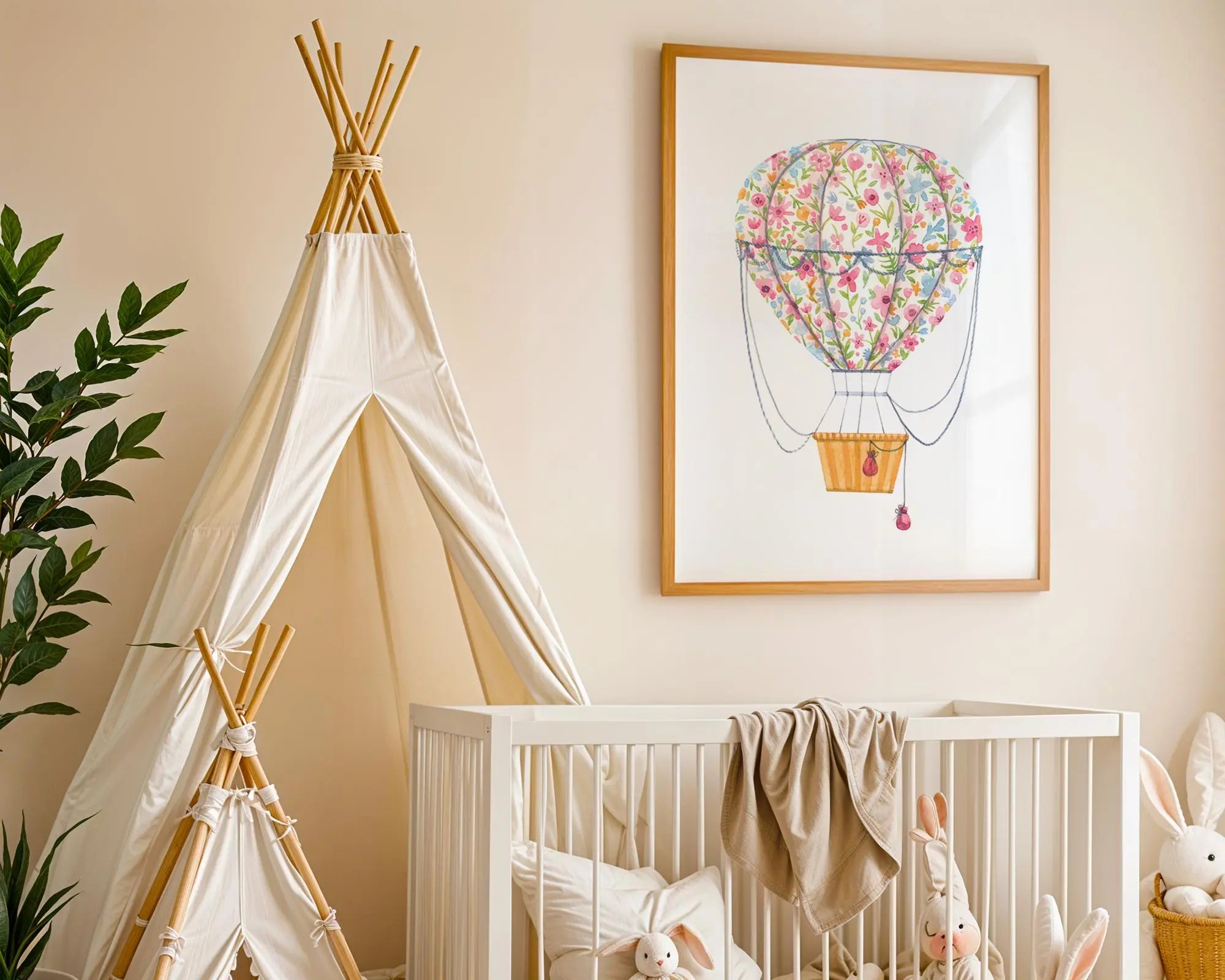 Playroom Ideas | Floral Balloon Nursery Art | Whimsical Baby Print wall art print, modern home decor, unframed artwork by Nomad & Nest