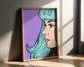 Modern Pop Art | Woman Print | Retro Graffiti Style, Blue Hair wall art print, modern home decor, unframed artwork by Nomad & Nest