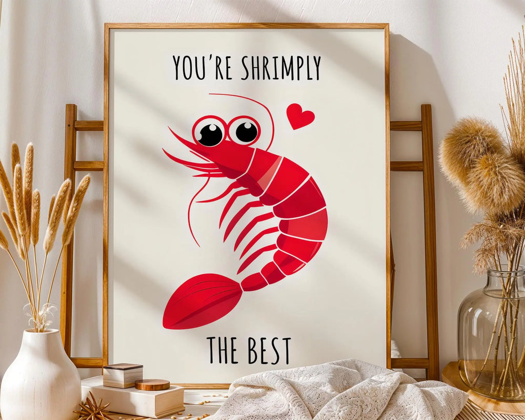 Shrimp Pun Art Print | Funny Seafood Poster, Kitchen Decor wall art print, modern home decor, unframed artwork by Nomad & Nest