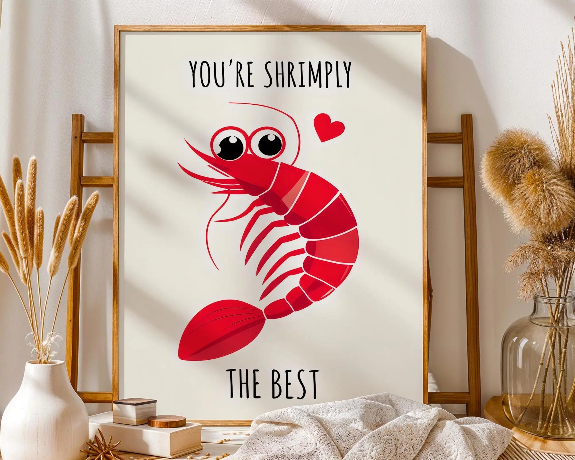 Shrimp Pun Art Print | Funny Seafood Poster, Kitchen Decor wall art print, modern home decor, unframed artwork by Nomad & Nest