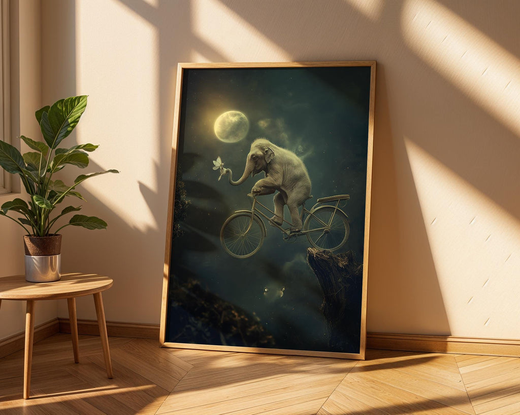 Elephant on Bicycle Print | Surreal Animal Art, Nursery Decor wall art print, modern home decor, unframed artwork by Nomad & Nest