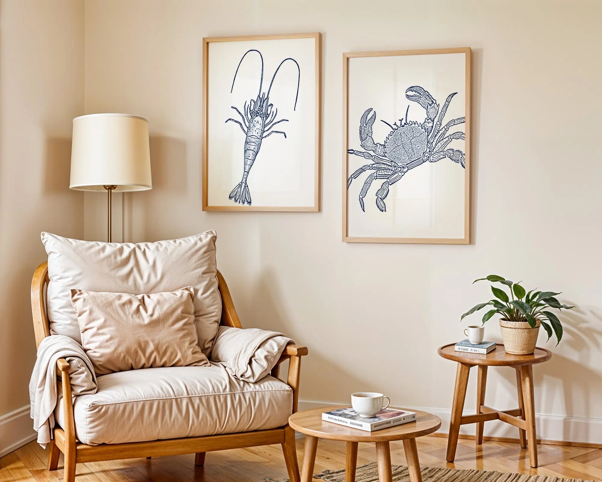Colourful Prints | Nautical Lobster and Crab Art Prints | Coastal Marine Life Set (Set of 2) wall art print, modern home decor, unframed artwork by Nomad & Nest