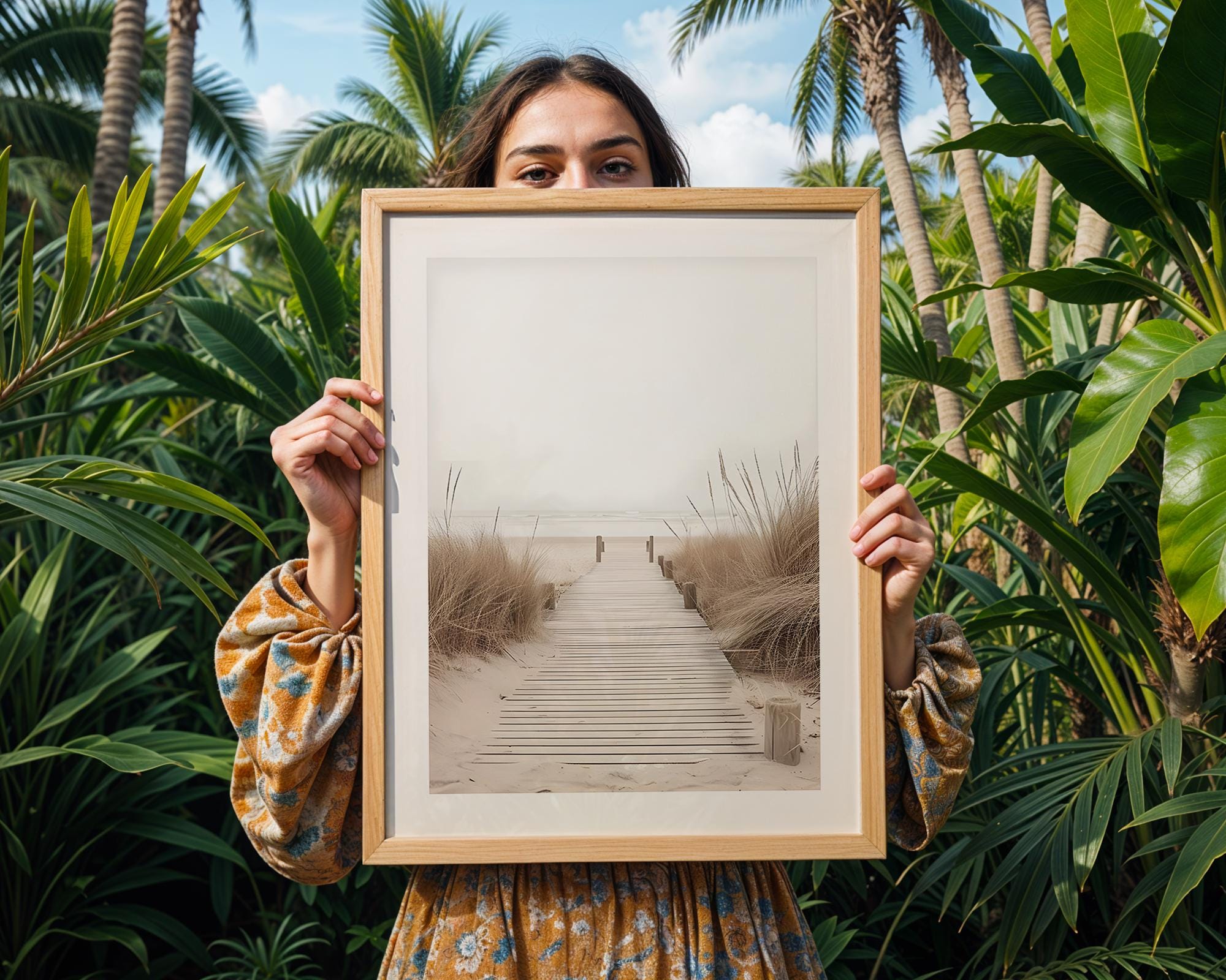 Colourful Prints | Sandy Beach Boardwalk Print | Neutral Coastal Home Decor wall art print, modern home decor, unframed artwork by Nomad & Nest
