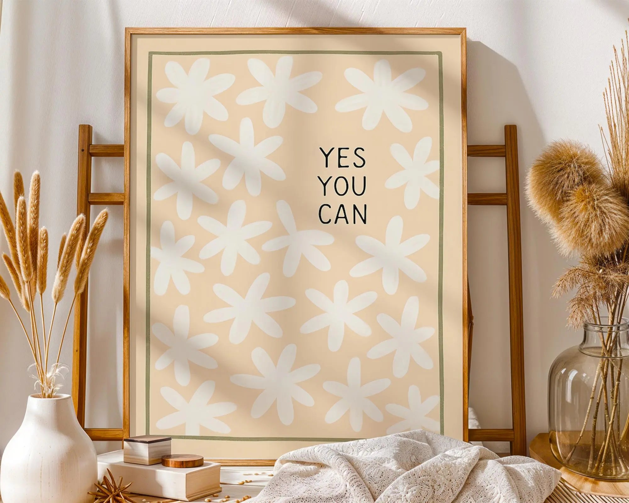 Yes You Can Print | Minimalist Floral Motivational Wall Art wall art print, modern home decor, unframed artwork by Nomad & Nest