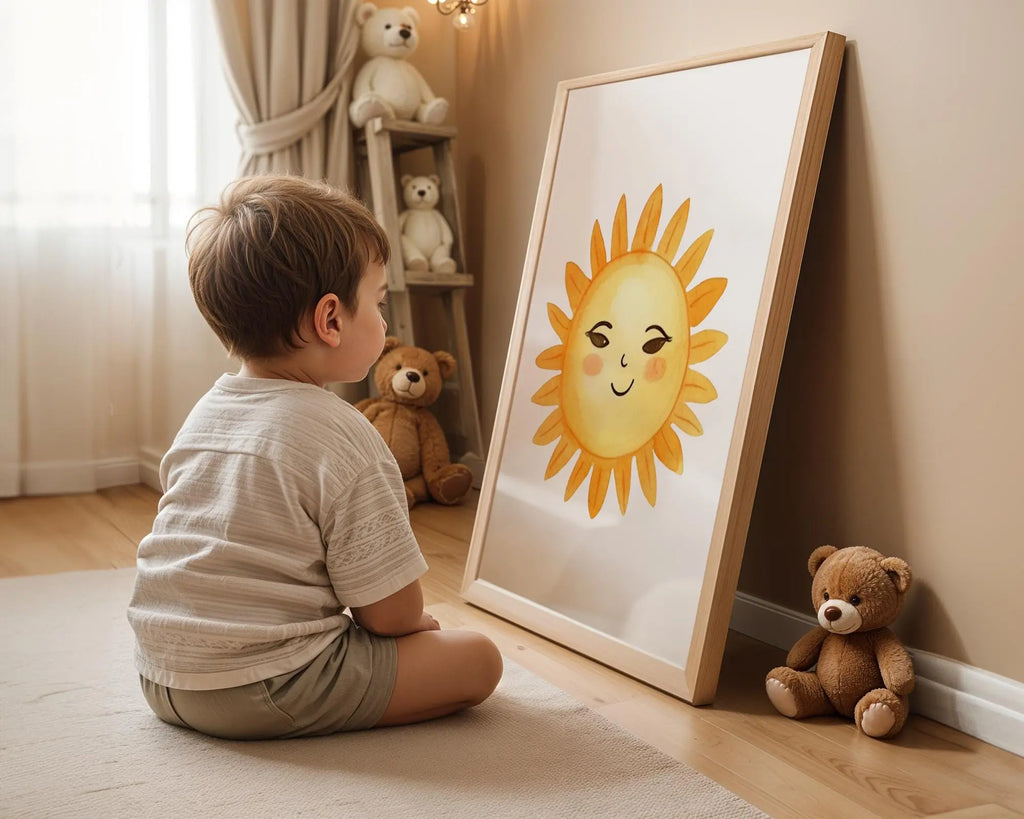Playroom Ideas | Smiling Sun Nursery Wall Art Happy Baby Room Print wall art print, modern home decor, unframed artwork by Nomad & Nest