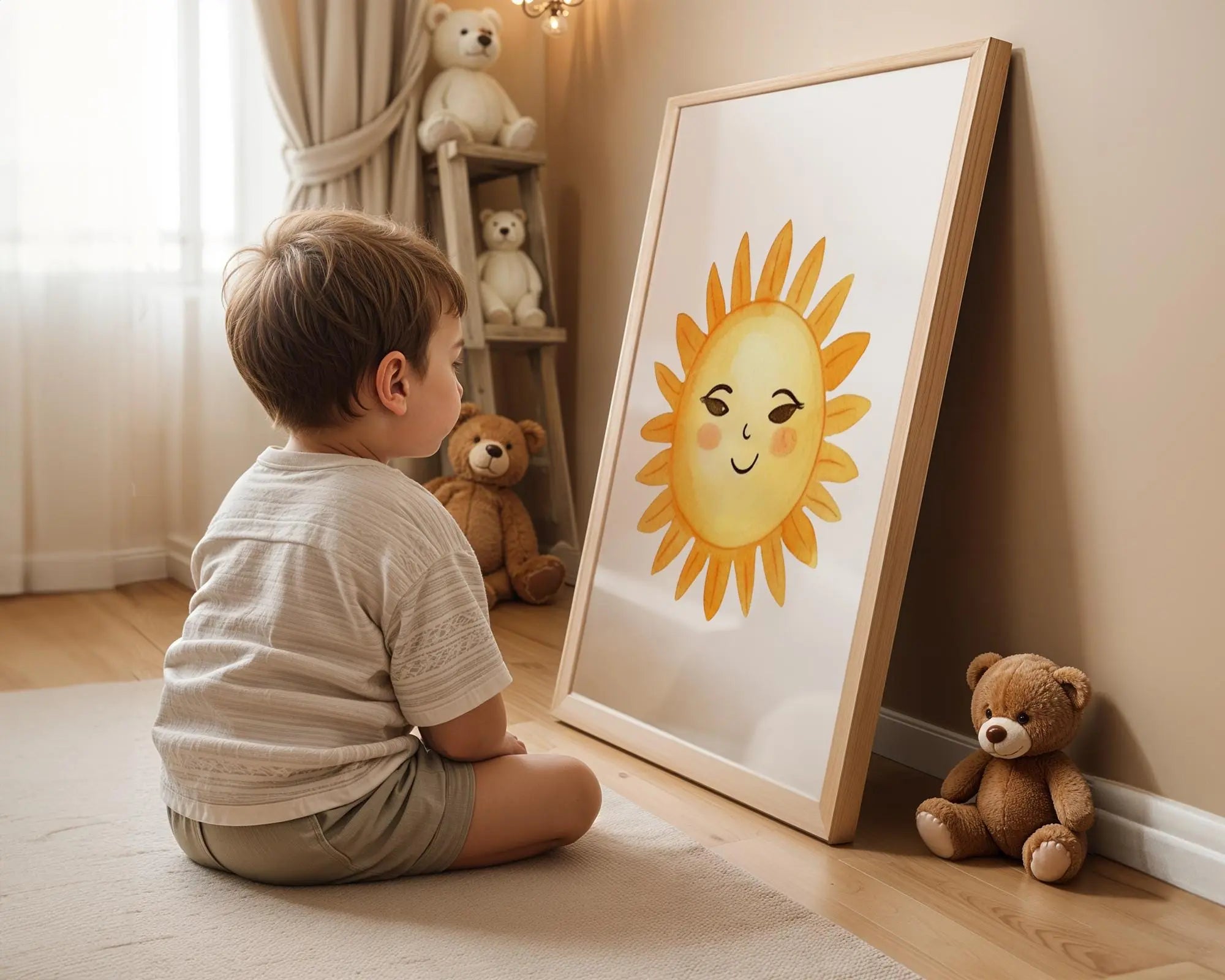 Playroom Ideas | Smiling Sun Nursery Wall Art Happy Baby Room Print wall art print, modern home decor, unframed artwork by Nomad & Nest