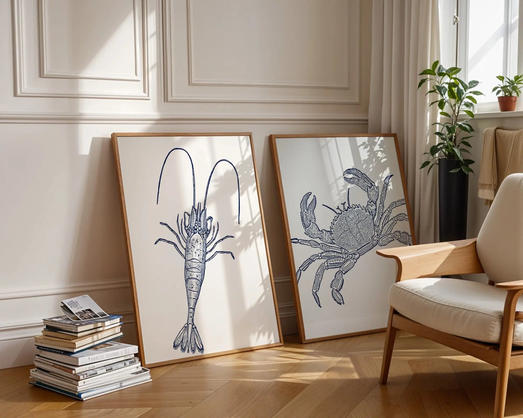 Colourful Prints | Nautical Lobster and Crab Art Prints | Coastal Marine Life Set (Set of 2) wall art print, modern home decor, unframed artwork by Nomad & Nest