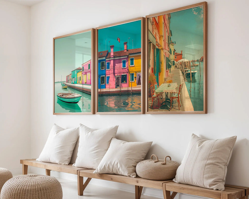 Colourful Prints | Venice Canal Print Set | Italian Coastal Art Trio (Set of 3) wall art print, modern home decor, unframed artwork by Nomad & Nest