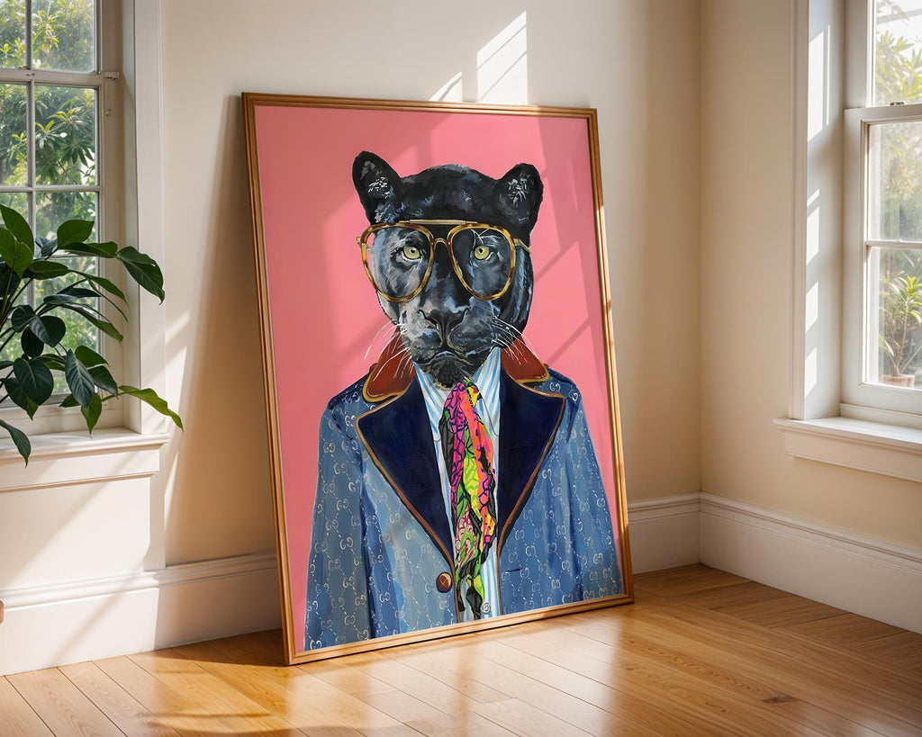Panther in Suit Art Print | Luxury Animal Portrait wall art print, modern home decor, unframed artwork by Nomad & Nest