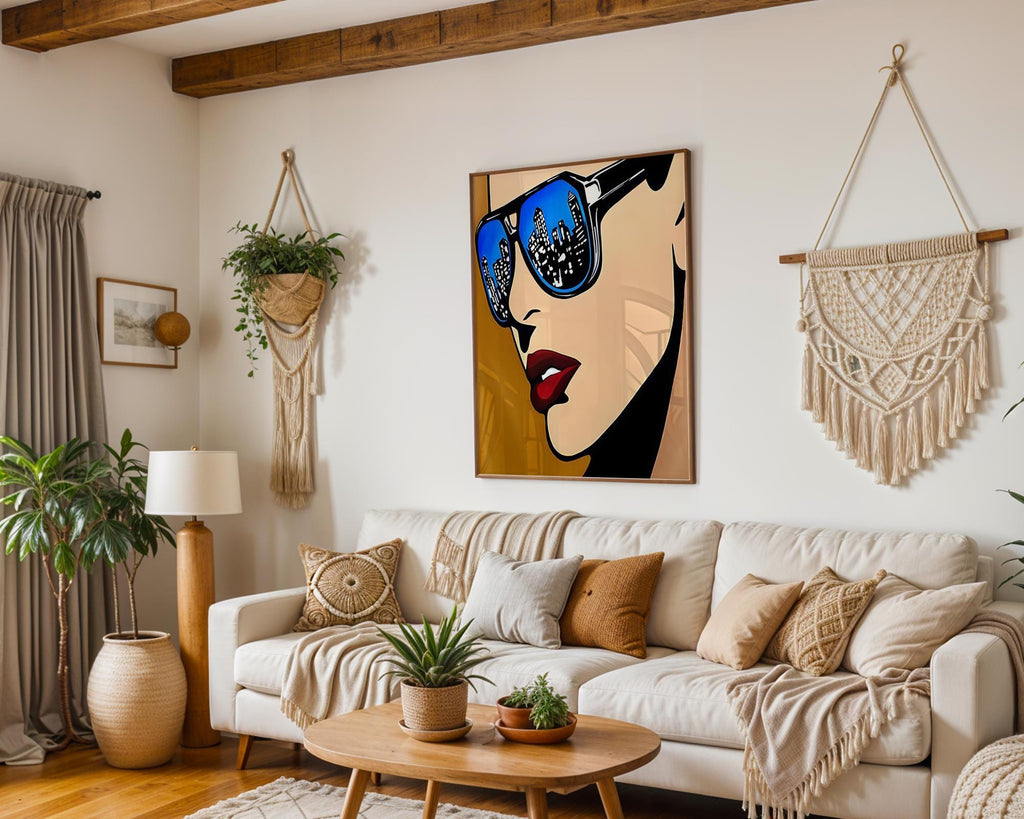 Modern Pop Art | Sunglasses Print | City Skyline Reflection Poster wall art print, modern home decor, unframed artwork by Nomad & Nest
