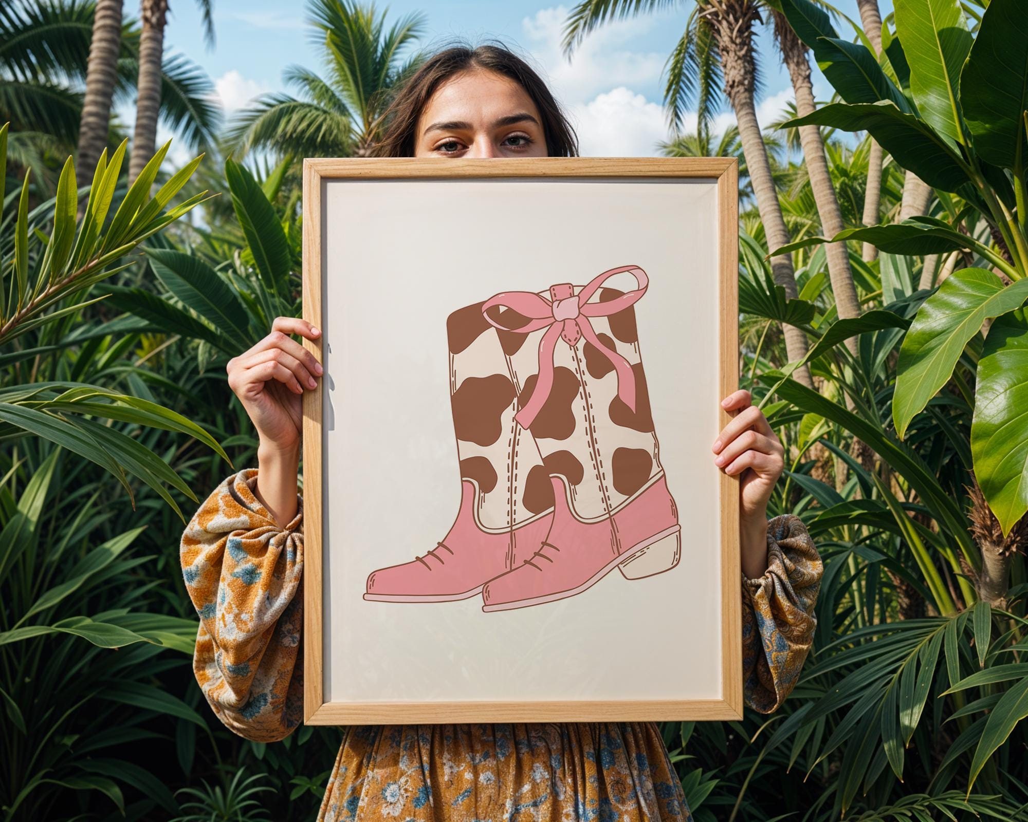 Pink Cowgirl Boots Print | Girly Western Wall Art wall art print, modern home decor, unframed artwork by Nomad & Nest