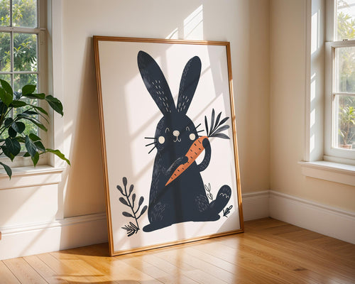 Bunny with Carrot Print | Scandinavian Nursery Art wall art print, modern home decor, unframed artwork by Nomad & Nest