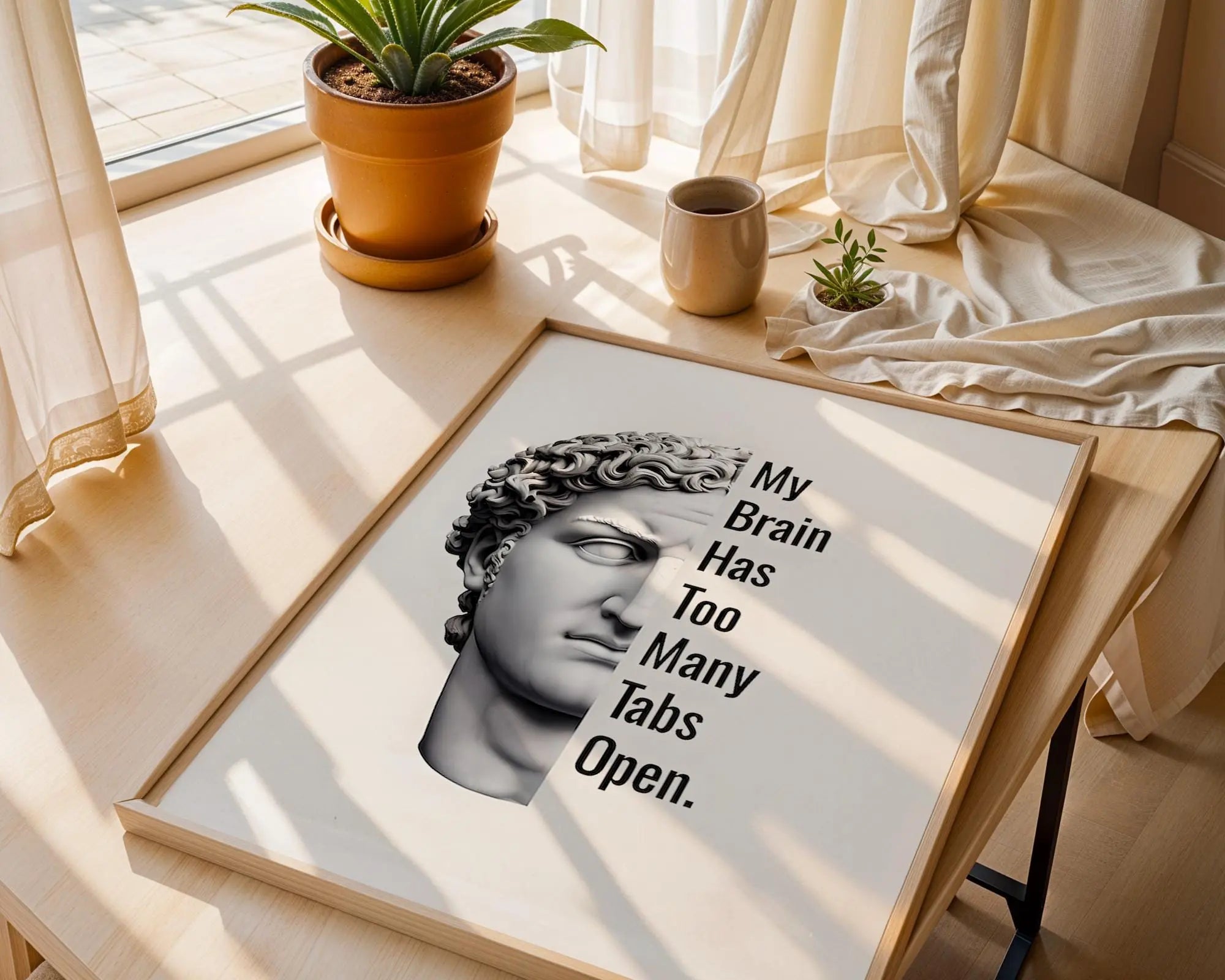 Funny Statue Print | My Brain Has Too Many Tabs, Office Humor wall art print, modern home decor, unframed artwork by Nomad & Nest