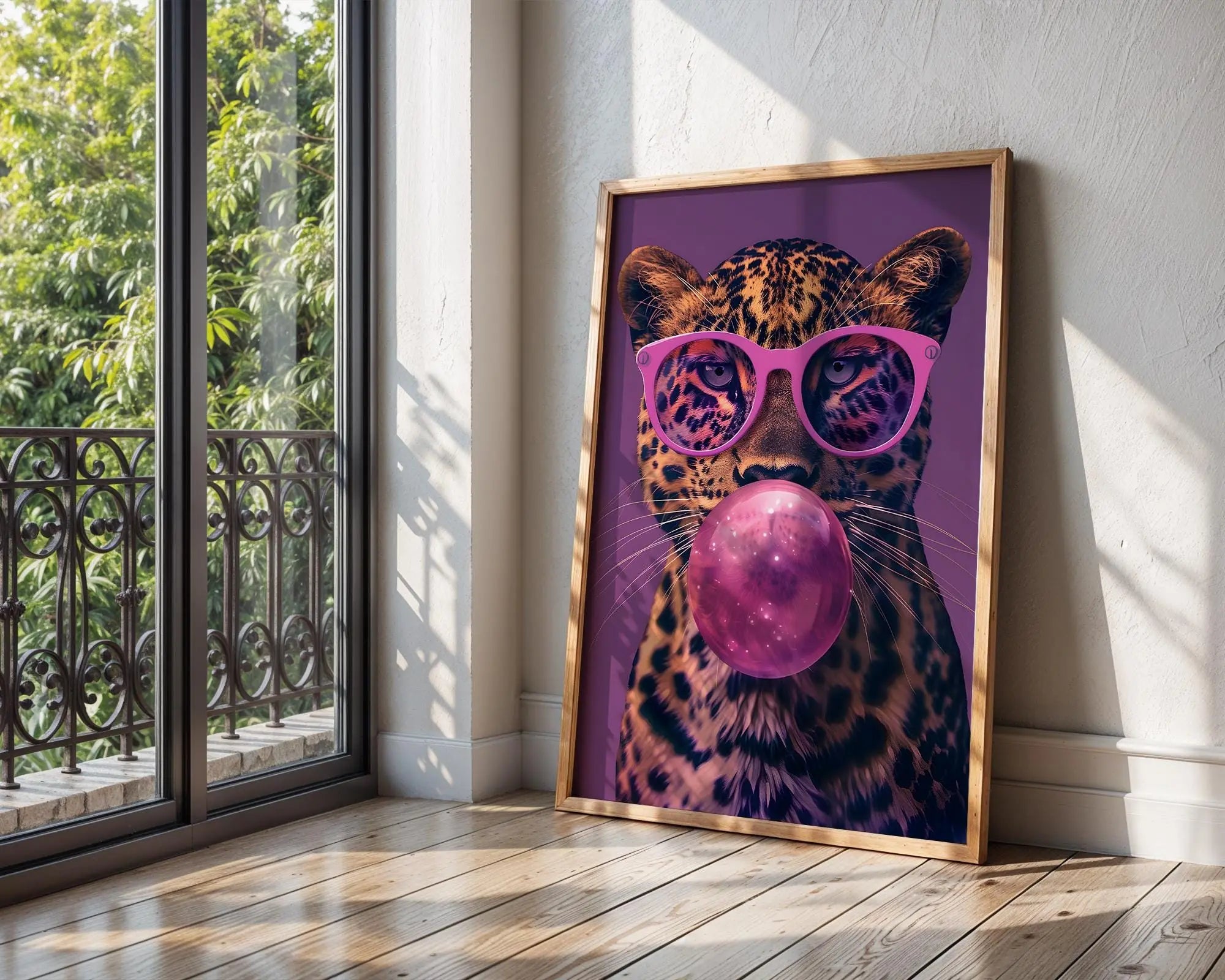 Colourful Prints | Leopard Bubblegum Print | Funky Animal Wall Art wall art print, modern home decor, unframed artwork by Nomad & Nest