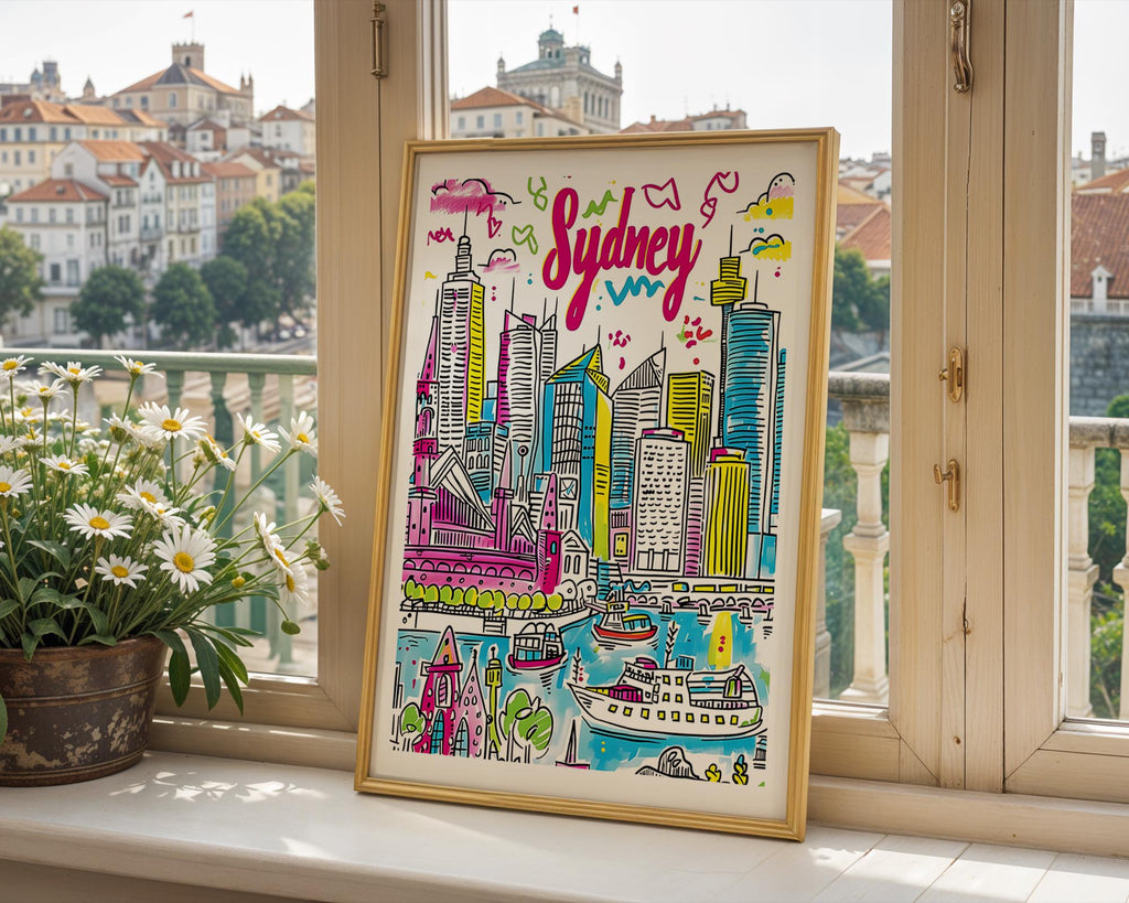 Sydney Opera House Print | Colorful Australia Travel Poster wall art print, modern home decor, unframed artwork by Nomad & Nest