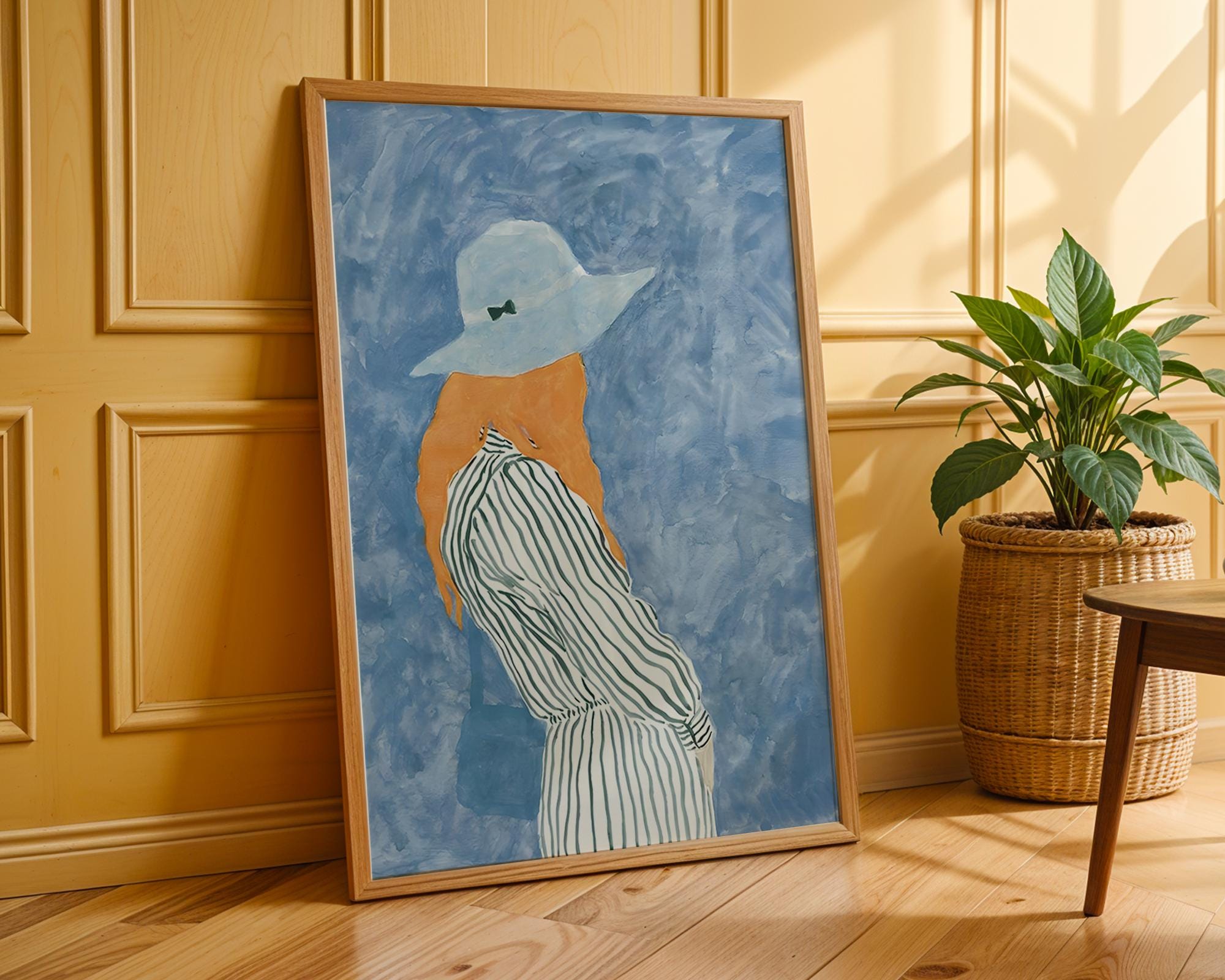 Woman in Blue Hat Art Print | Chic Fashion Illustration wall art print, modern home decor, unframed artwork by Nomad & Nest