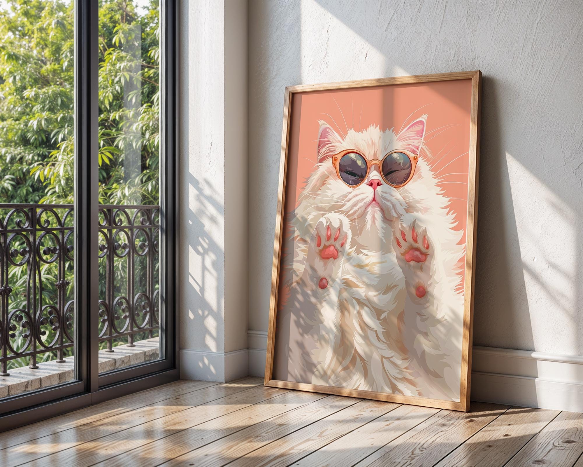Colourful Prints | Cat Summer Wall Art | Funny Animal Teen Decor wall art print, modern home decor, unframed artwork by Nomad & Nest