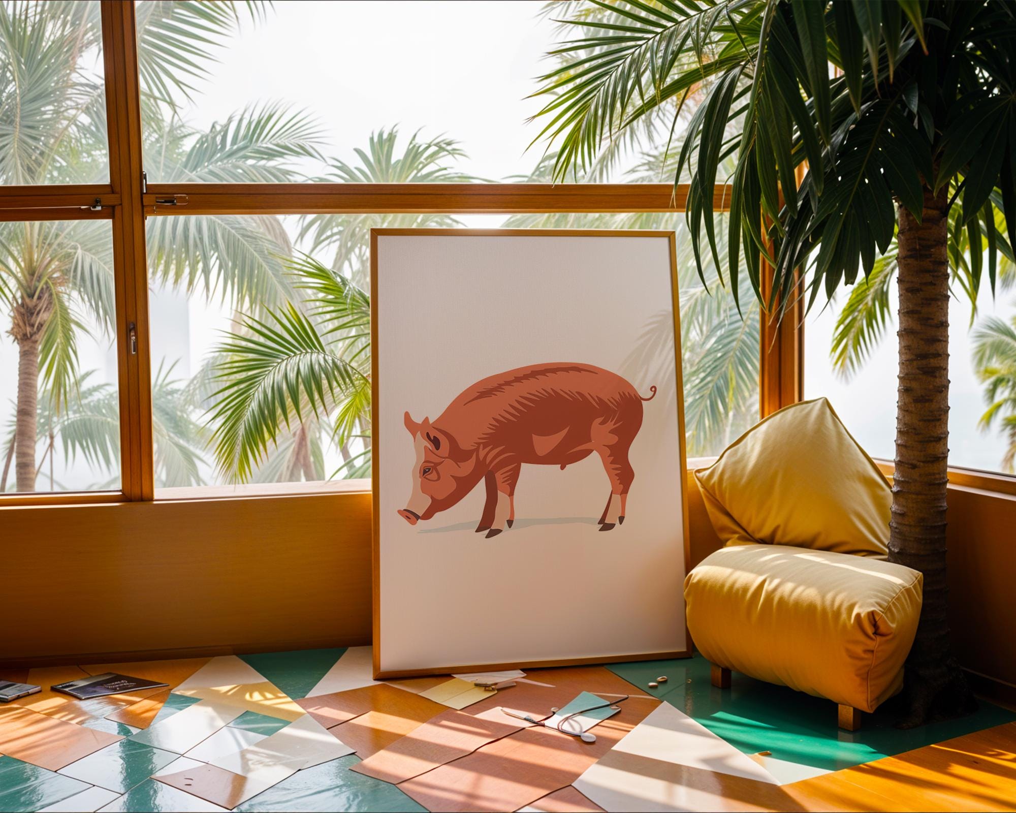 Red Pig Art Print, Modern Farmhouse Decor wall art print, modern home decor, unframed artwork by Nomad & Nest