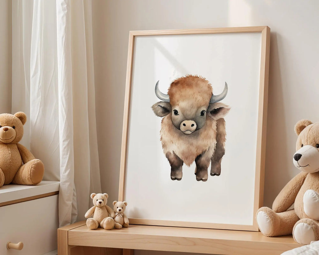 Playroom Ideas | Bison Nursery Wall Art | Woodland Animal Baby Decor wall art print, modern home decor, unframed artwork by Nomad & Nest