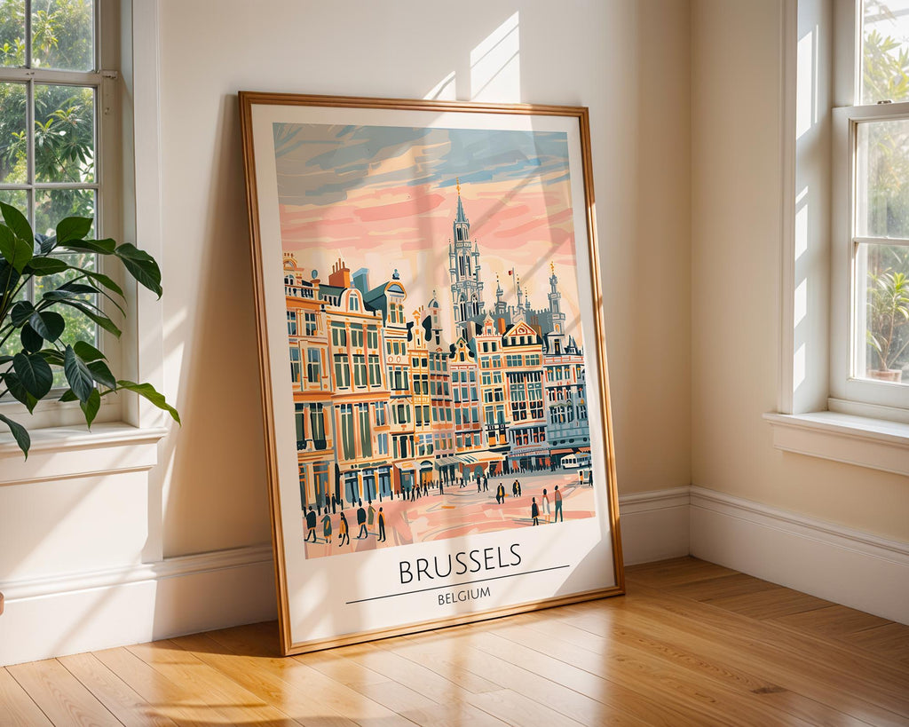 Brussels Grand Place Travel Poster | Belgium Architecture Print wall art print, modern home decor, unframed artwork by Nomad & Nest