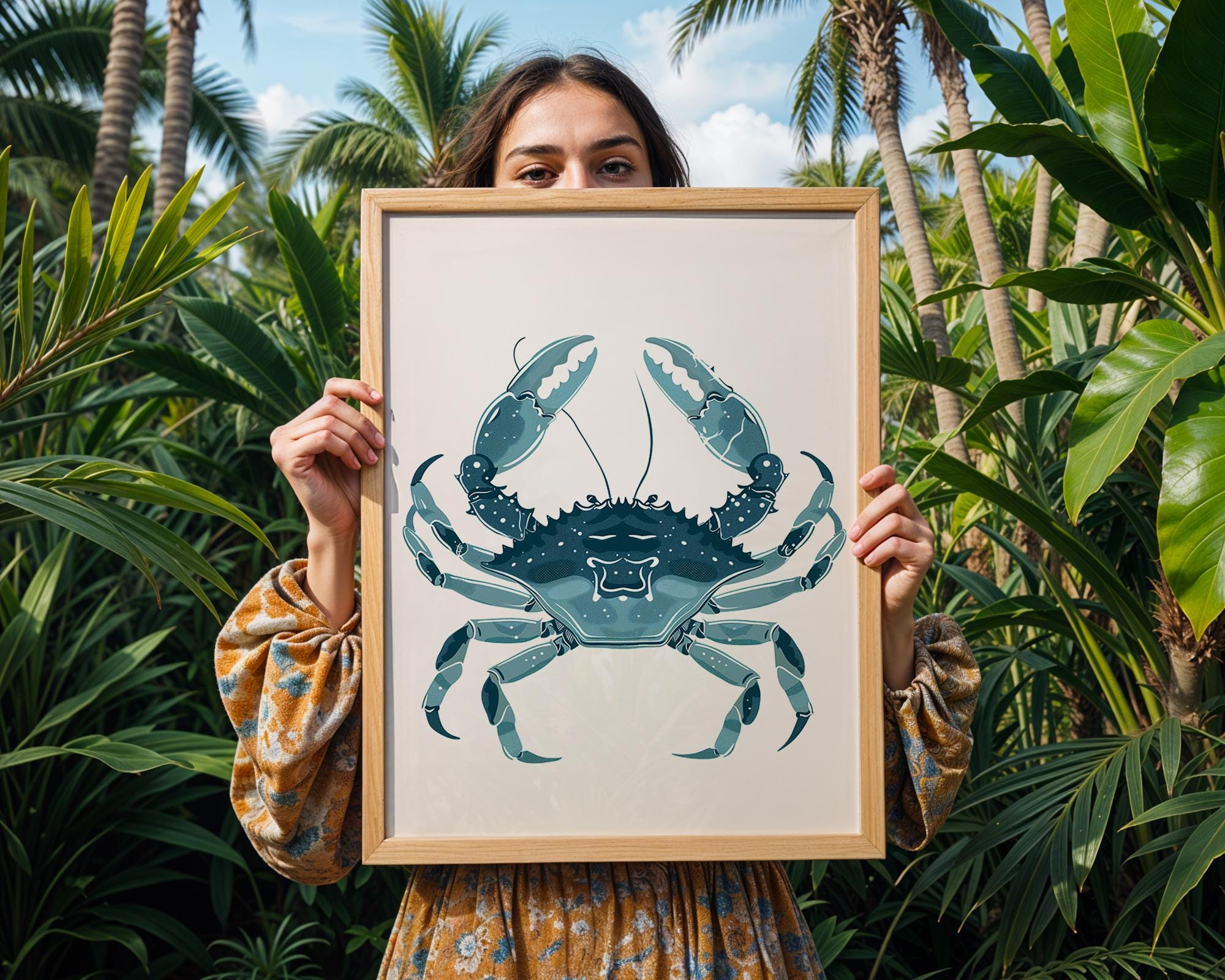 Blue Crab Art Print, Nautical Ocean Coastal Illustration wall art print, modern home decor, unframed artwork by Nomad & Nest