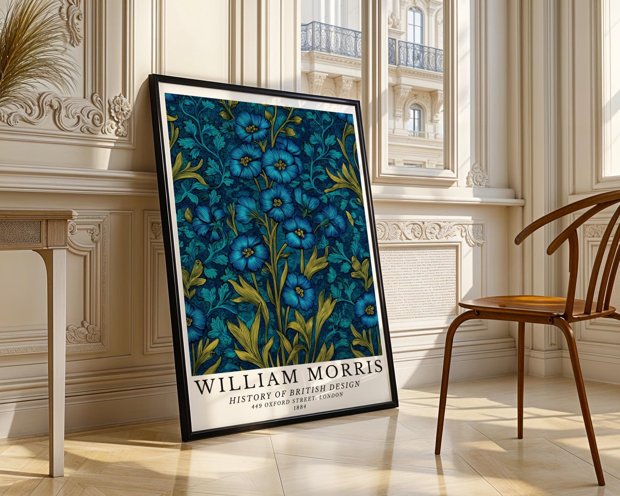 William Morris Print Inspired Floral Art  • Teal Blue Botanical Poster wall art print, modern home decor, unframed artwork by Nomad & Nest