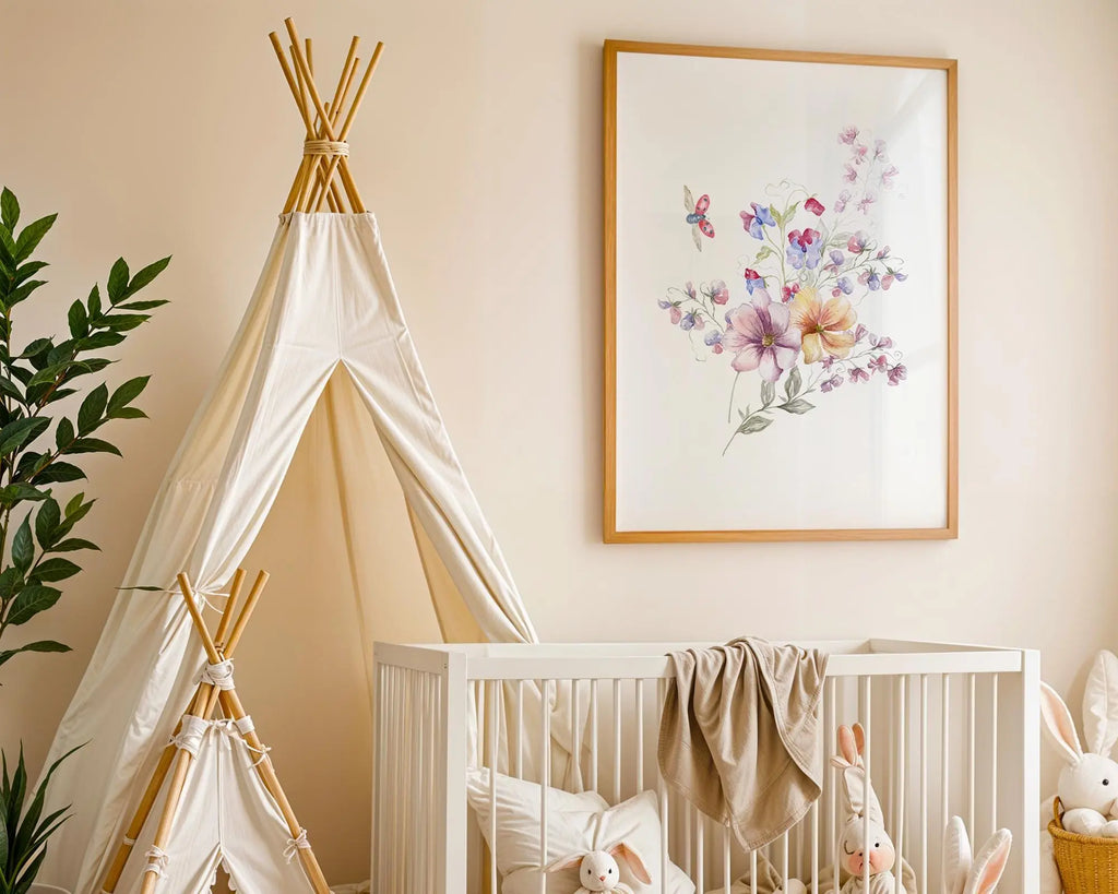 Playroom Ideas | Boho Wildflower Nursery Print | Watercolour Floral Baby Decor wall art print, modern home decor, unframed artwork by Nomad & Nest