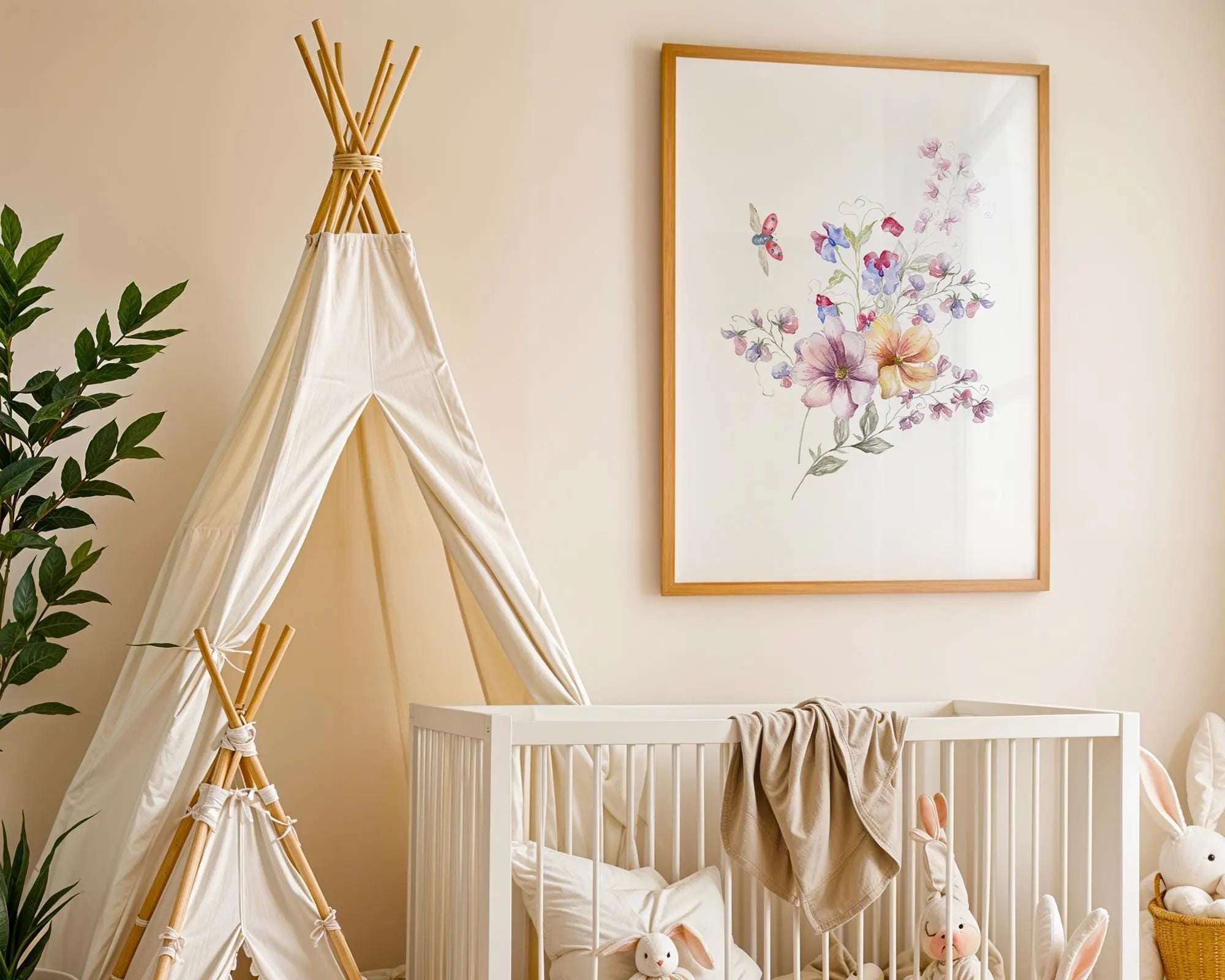 Playroom Ideas | Boho Wildflower Nursery Print | Watercolour Floral Baby Decor wall art print, modern home decor, unframed artwork by Nomad & Nest