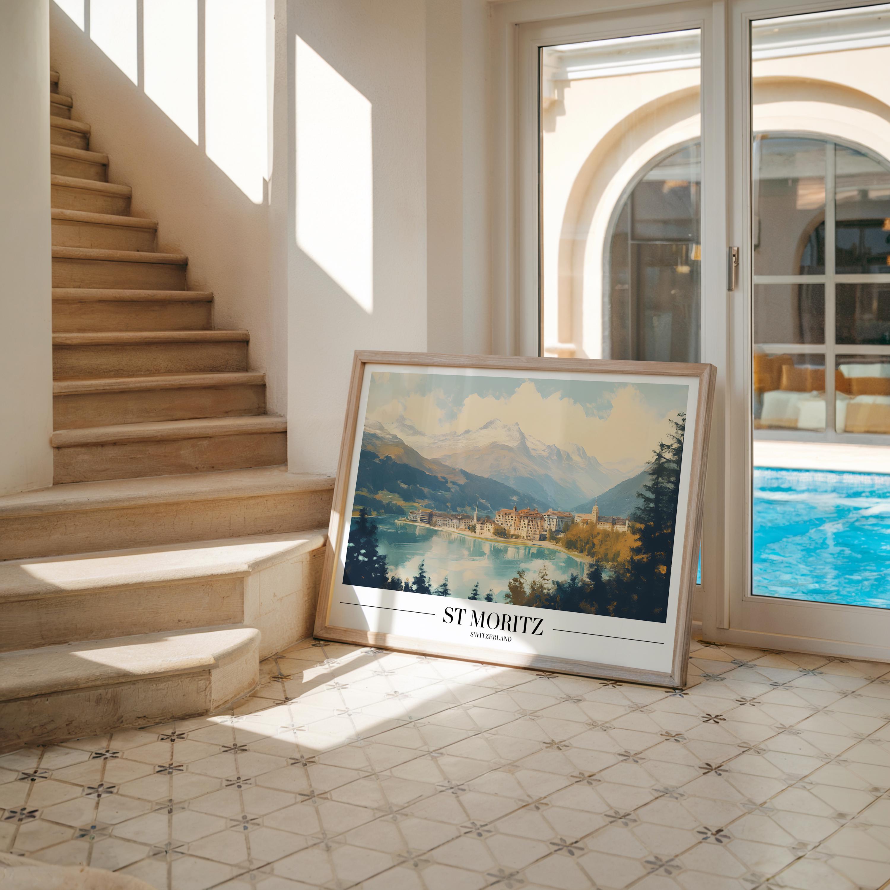 St Moritz Switzerland Poster Print | Winter Alps Travel Art wall art print, modern home decor, unframed artwork by Nomad & Nest