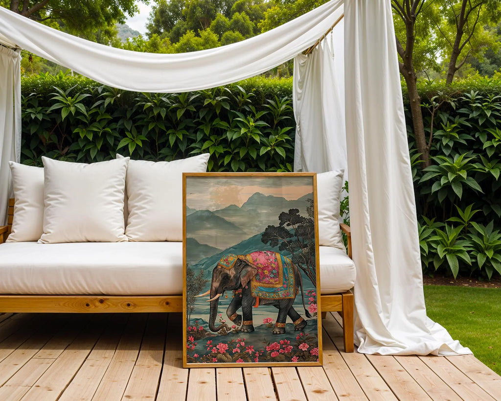 Ornate Elephant Jungle Art Print | Bohemian Wildlife Illustration wall art print, modern home decor, unframed artwork by Nomad & Nest