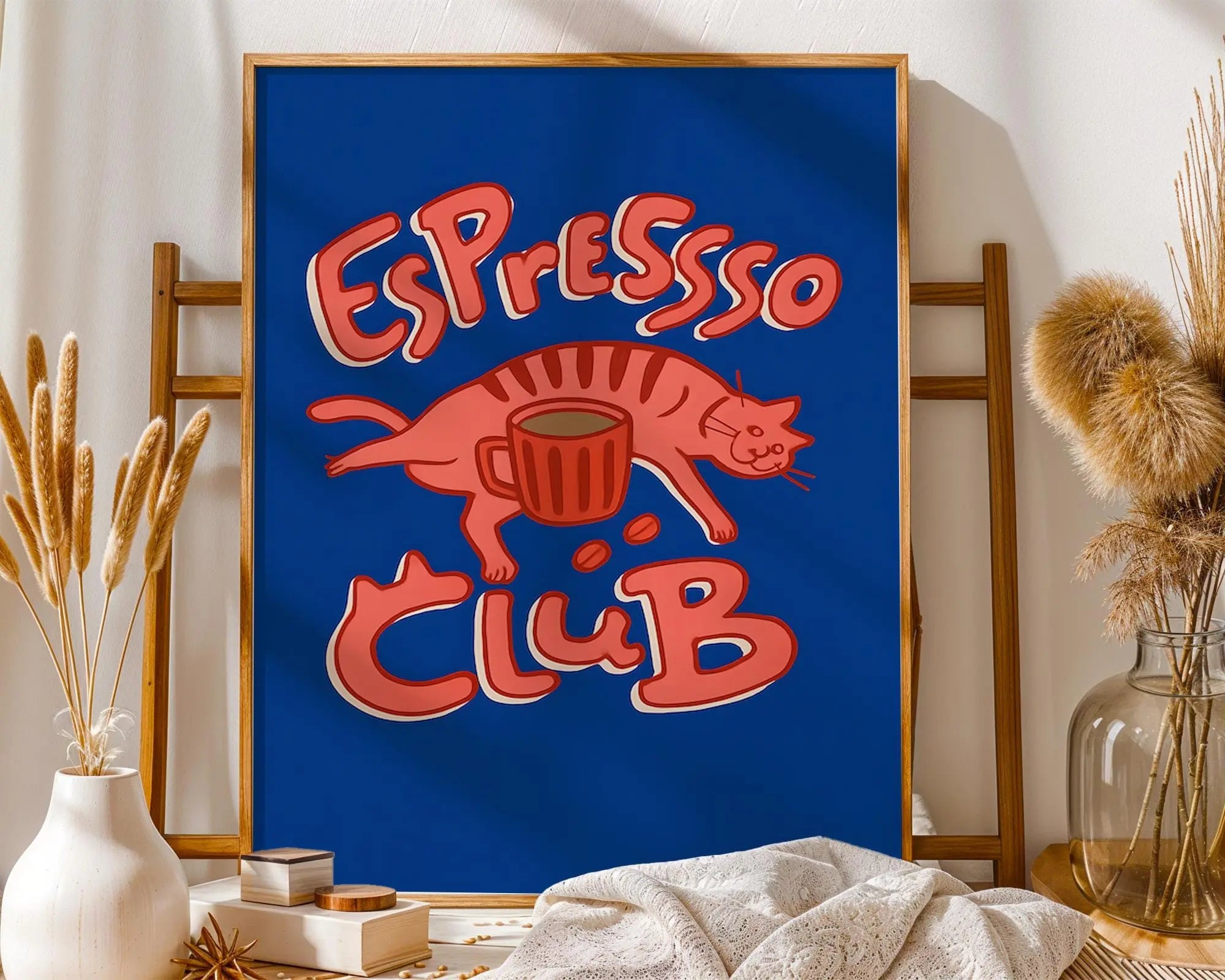 Espresso Cat Art Print | Funny Coffee Poster, Kitchen Cafe Decor wall art print, modern home decor, unframed artwork by Nomad & Nest