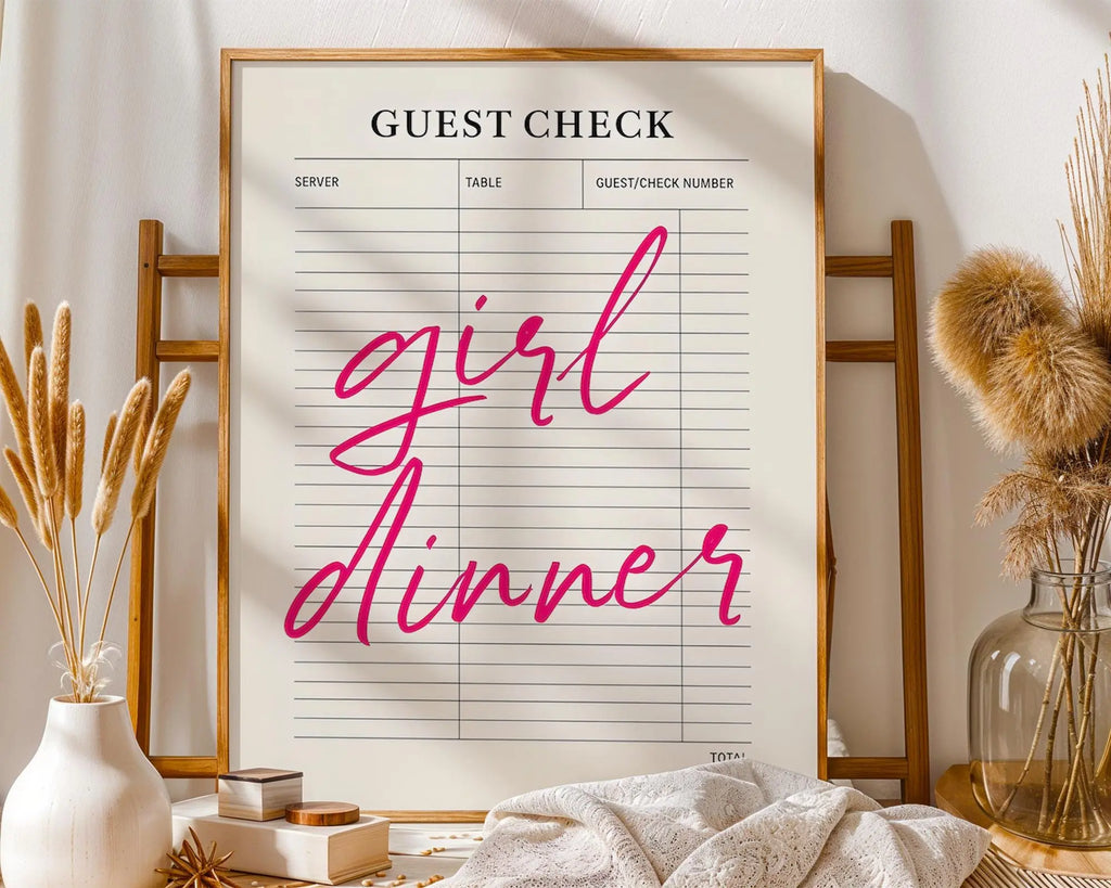 Girl Dinner Print | Funny Food Quote, Trendy Kitchen Art wall art print, modern home decor, unframed artwork by Nomad & Nest