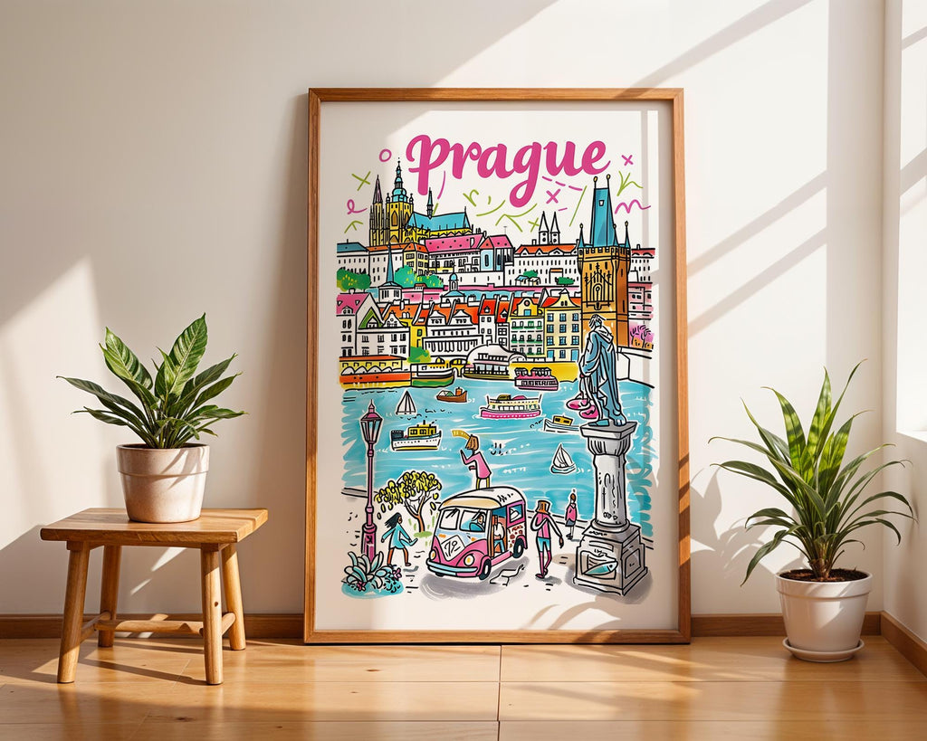 Colorful Prague Travel Poster | Czech Republic City Art Print wall art print, modern home decor, unframed artwork by Nomad & Nest