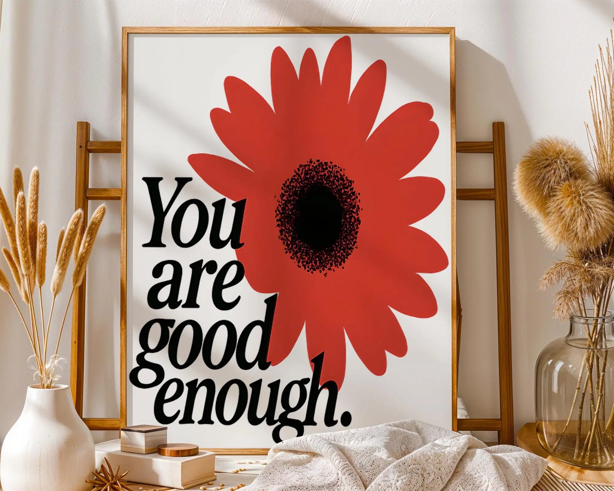 Red Flower Print – You Are Good Enough, Motivational Wall Art wall art print, modern home decor, unframed artwork by Nomad & Nest