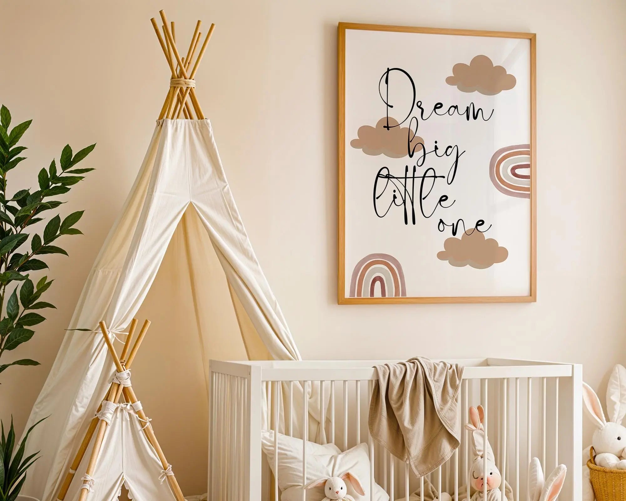 Playroom Ideas | Dream Big Little One Nursery Wall Art | Boho Rainbow Quote Print wall art print, modern home decor, unframed artwork by Nomad & Nest