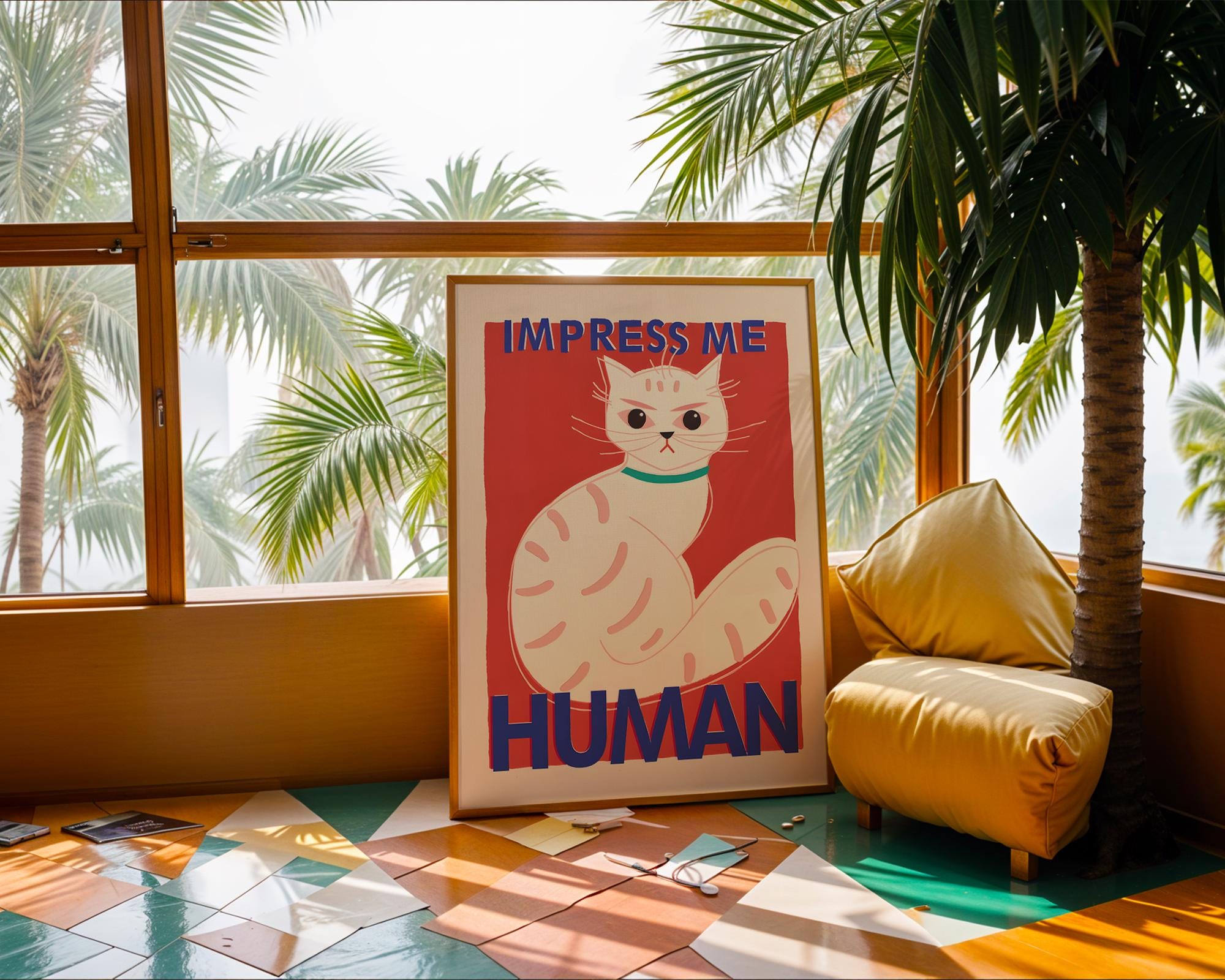 Funny Cat Quote Art Print | Retro Feline Illustration wall art print, modern home decor, unframed artwork by Nomad & Nest